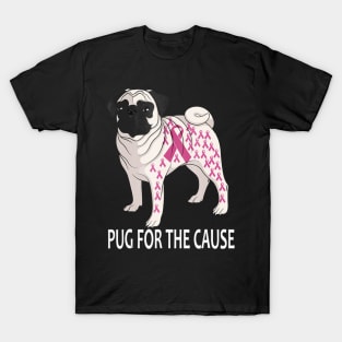 Pug For The Cause Tshirt Breast Cancer Awareness Pink Ribbon T-Shirt